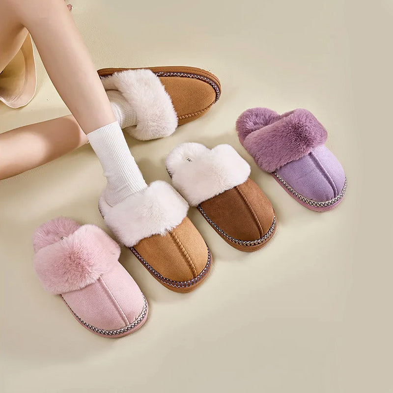 Damtofflor med foder i fuskpäls