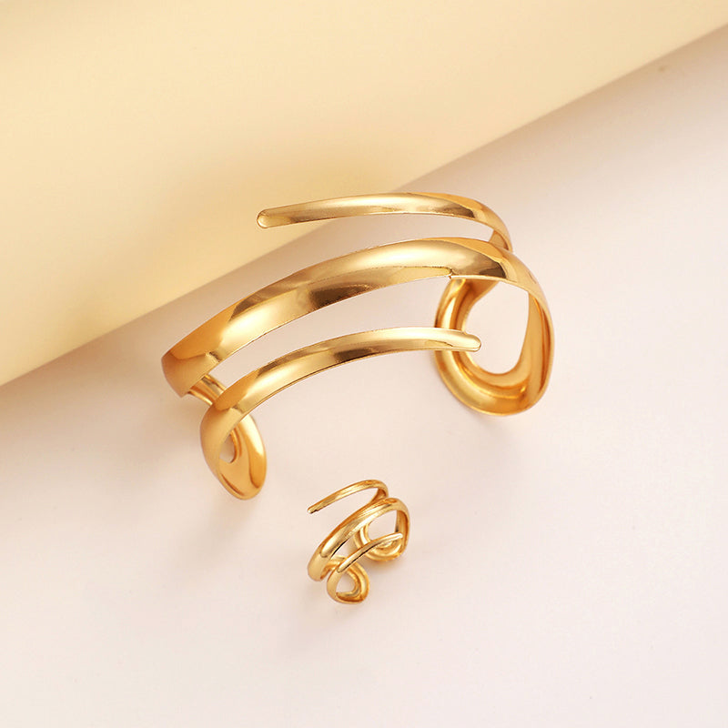 Kvinnors skulpterade wrap-armband och ringset
