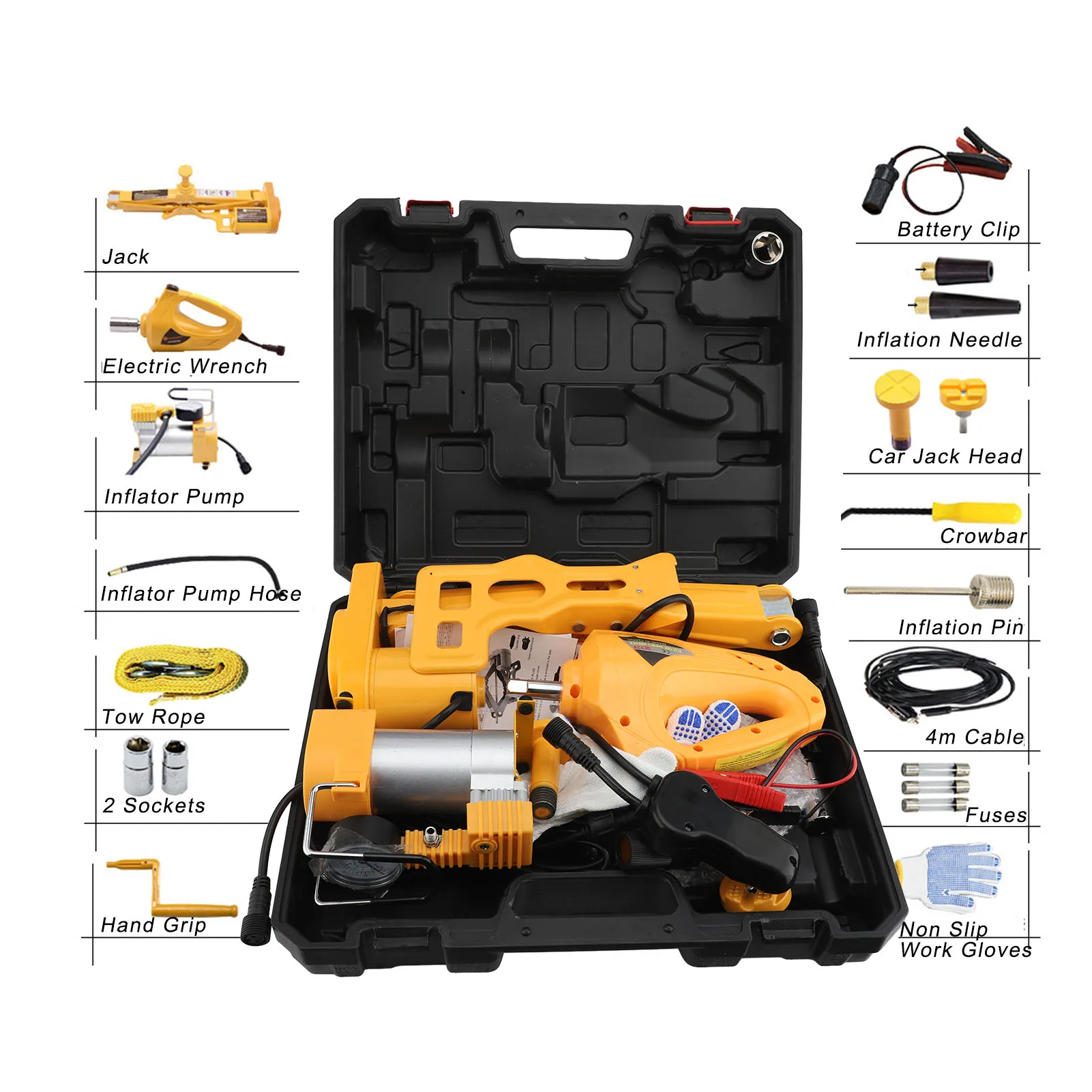 Lifting Jack Set 170-420mm Range 3T Maximum Load Strong Torsion 80W Wrench Tire Inflator Pump for Car Emergency Repair - Image 4