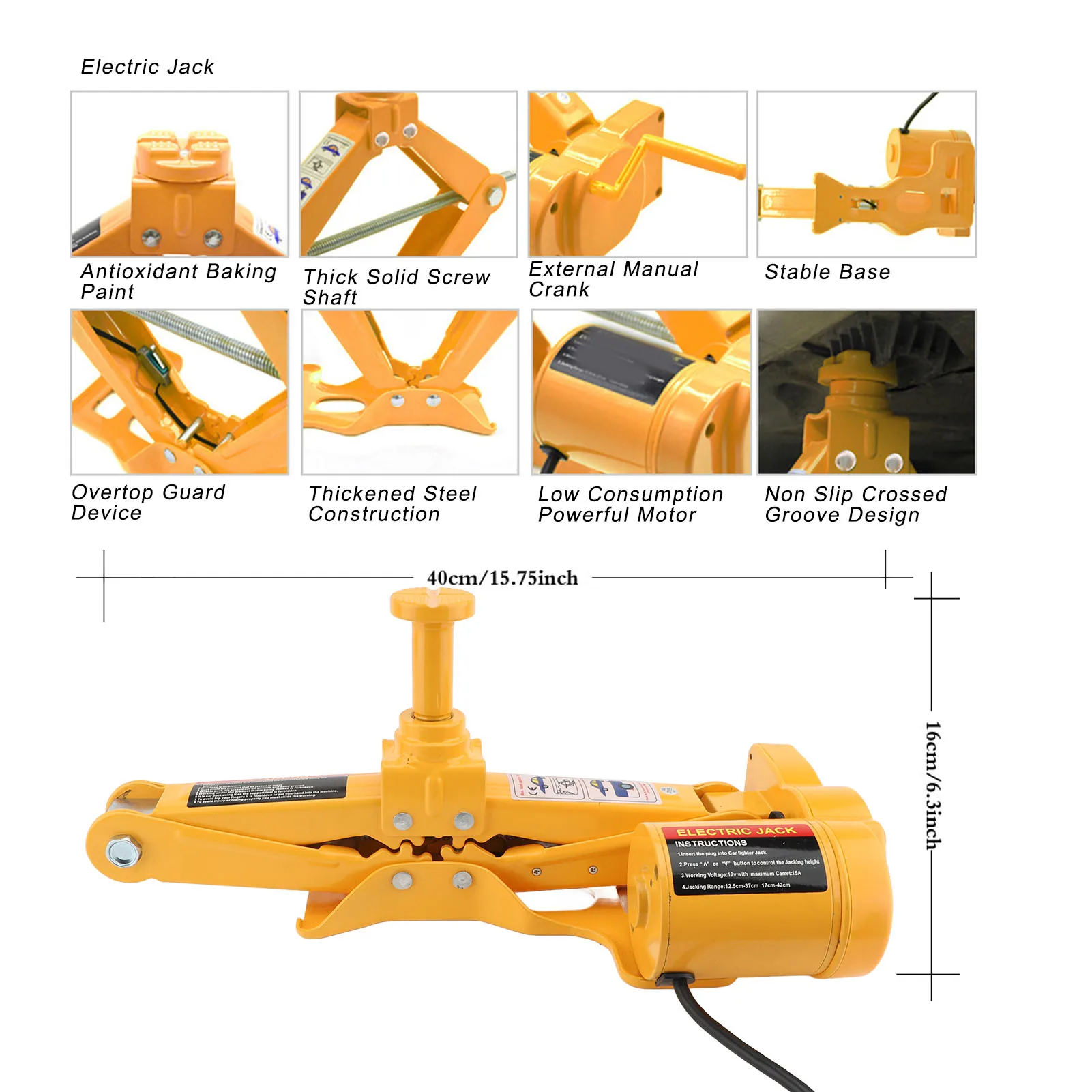 Lifting Jack Set 170-420mm Range 3T Maximum Load Strong Torsion 80W Wrench Tire Inflator Pump for Car Emergency Repair - Image 5