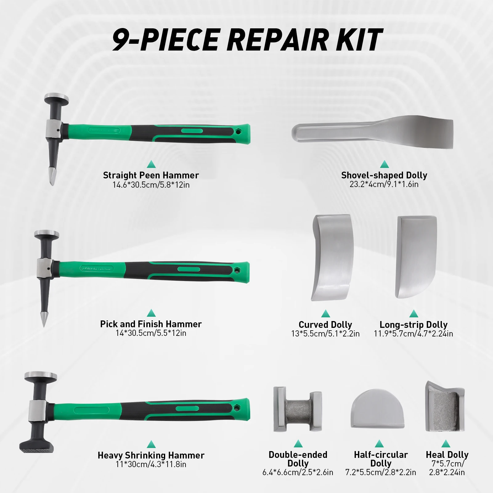 9 PCS Auto Body Steel Manual Repair Tool Kit, Sheet Metal Lining Irons, Sheet Metal Dent Repair Kit ,sheet metal hammer - Image 3