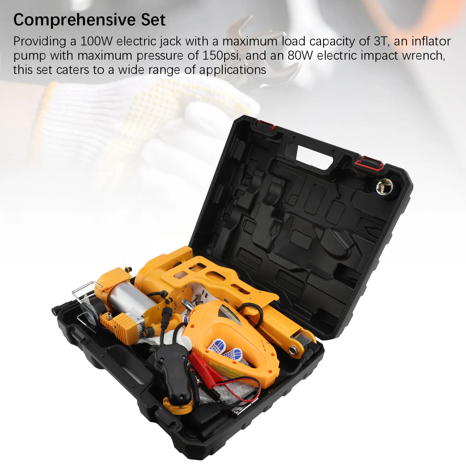 Lifting Jack Set 170-420mm Range 3T Maximum Load Strong Torsion 80W Wrench Tire Inflator Pump for Car Emergency Repair - Image 3